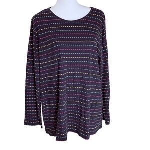 Talbots Woman 3X Cotton 3/4 sleeve Top Navy‎ Multi Color Dotted Stripe Artsy